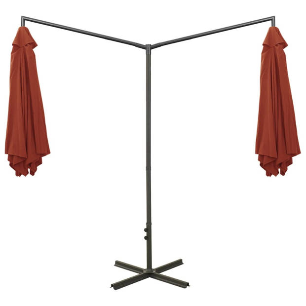 The Living Store Dubbele Parasol - Polyester - Stalen Paal - Terracotta - 600x290x260 cm