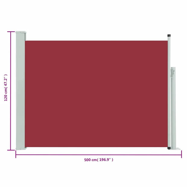 The Living Store Zijscherm Rood/Grijs - 120x0-500 cm - UV- en waterbestendig - Polyester