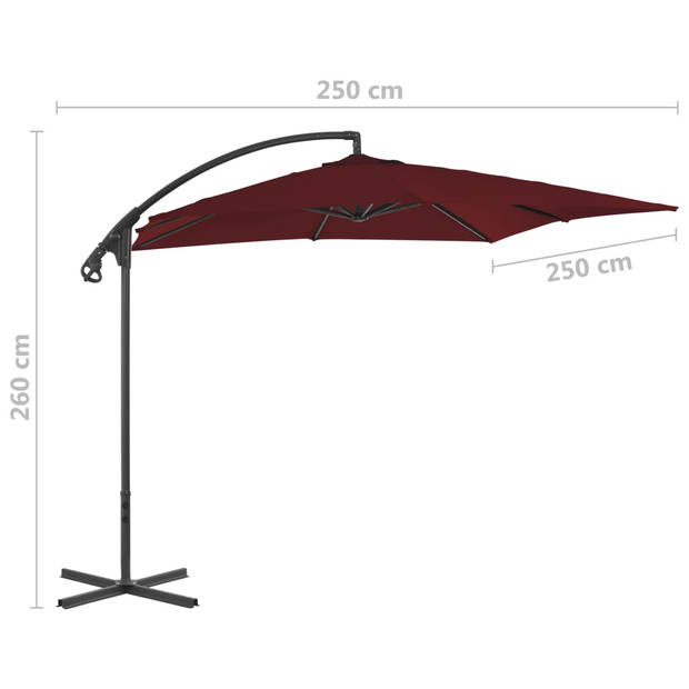 The Living Store Zweefparasol - 250x250x260 cm - Wijnrood - UV-beschermend - Polyester - Stabiel en duurzaam