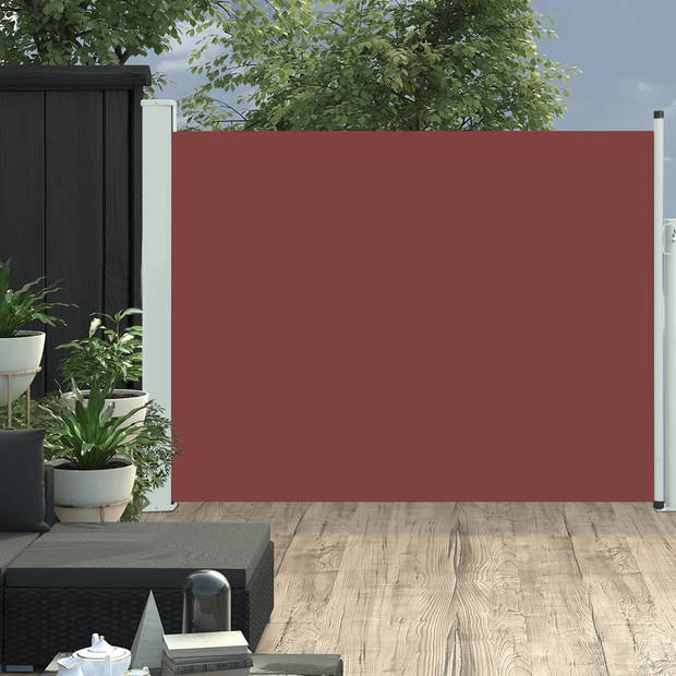 The Living Store Zijscherm Trendy - 140 x 0-500 cm - Uv- en scheurbestendig polyester - Bruine stof en grijze stalen