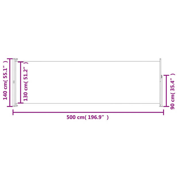 The Living Store Zijscherm 140 x 0 - 500 cm - UV- en waterbestendig - Zwart/grijs