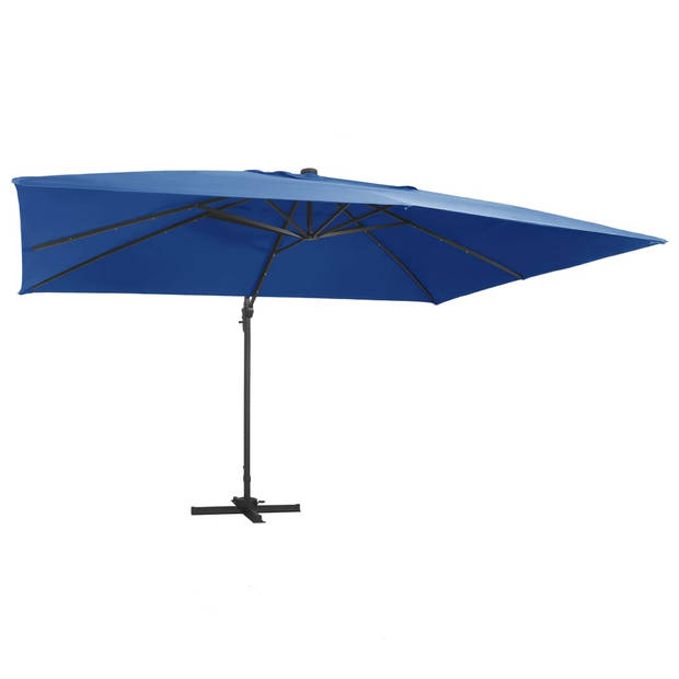 The Living Store Hangende Parasol - Zonne-energie LED Verlichting - 400 x 300 x 268 cm - Azzurro Blauw - Verstelbaar