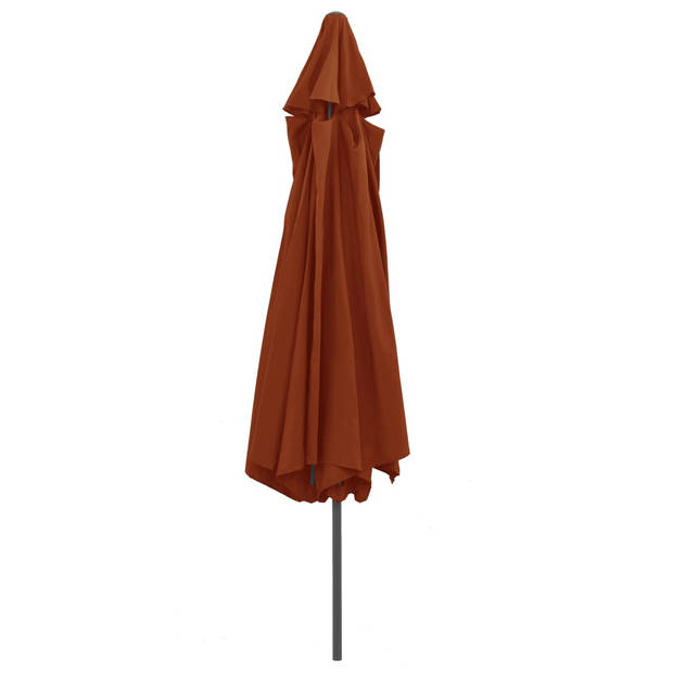 The Living Store Parasol Terracotta 400 x 267 cm - Anti-vervagend polyester - Metalen paal - 8 baleinen