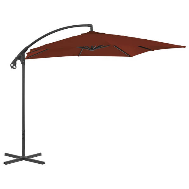 The Living Store Zweefparasol Terracotta - 250x250x260 cm - Uv-beschermend polyester - Stabiele kruisvoet - Duurzaam -