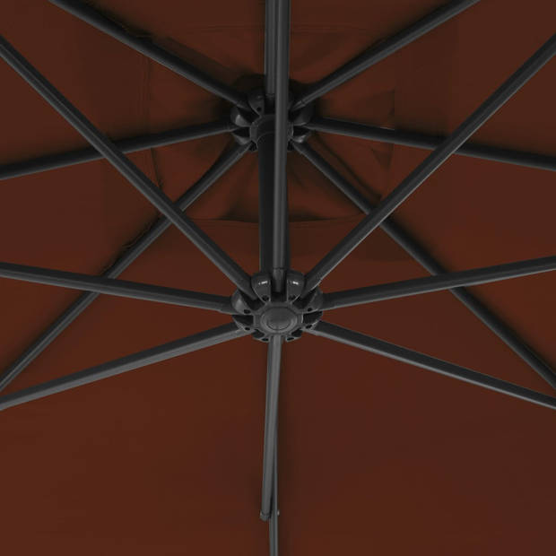 The Living Store Zweefparasol Terracotta - 250x250x260 cm - Uv-beschermend polyester - Stabiele kruisvoet - Duurzaam -