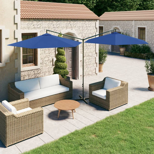 The Living Store Tuinparasol Dubbel - 600x290x260 cm - Polyester - Azuurblauw