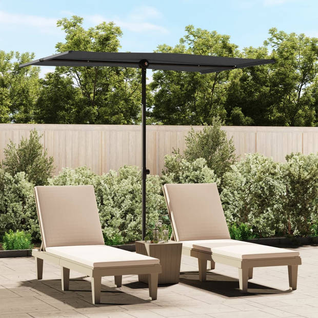 The Living Store Tuinparasol - Zwart - 200x150x(120-215)cm - UV-beschermend polyester en stalen paal