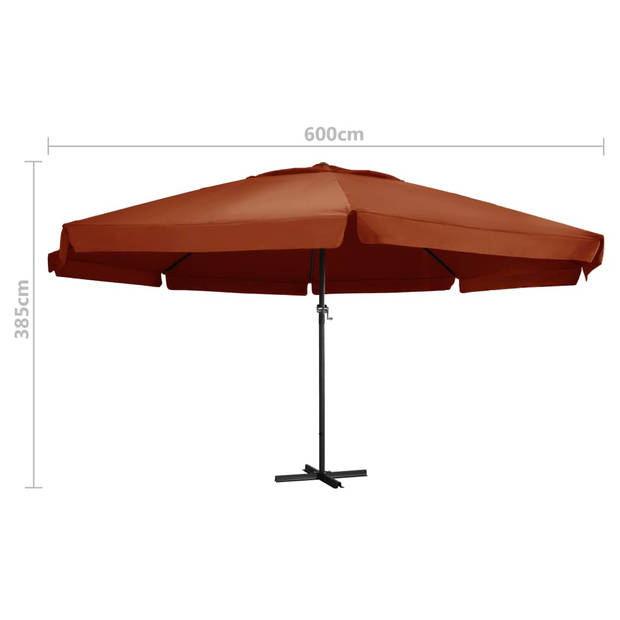 The Living Store Tuinparasol Terracotta - 600 x 385 cm - UV-bescherming - Aluminium paal - Inclusief kruisvoet -