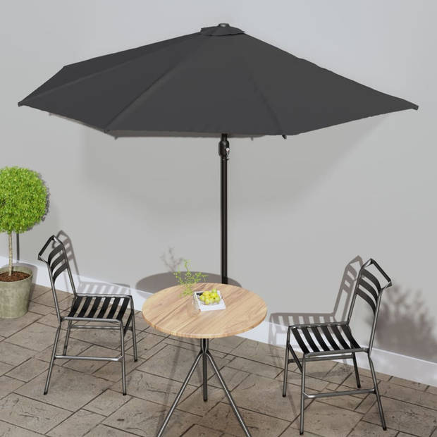 The Living Store Halfronde Tuinparasol - 300 x 155 x 223 cm - Antraciet - UV-beschermend polyester