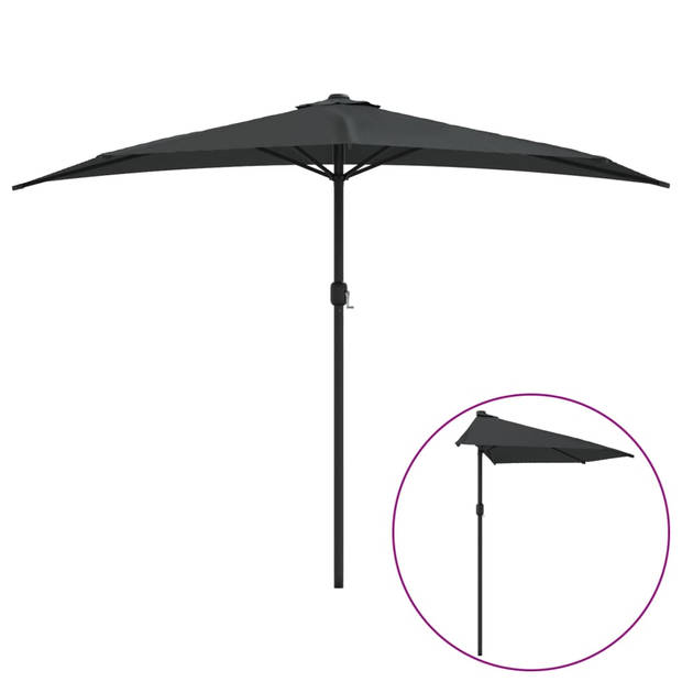 The Living Store Halfronde Tuinparasol - 300 x 155 x 223 cm - Antraciet - UV-beschermend polyester