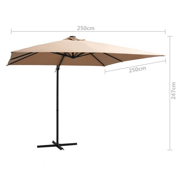 vidaXL Zweefparasol met LED en stalen paal 250x250 cm taupe