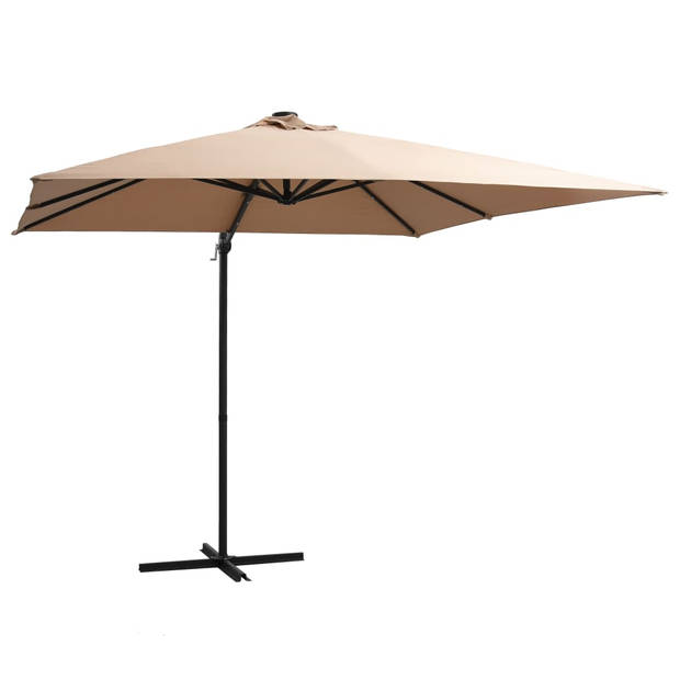 The Living Store Zweefparasol met LED-verlichting stalen paal 250x250 cm taupe - Parasol