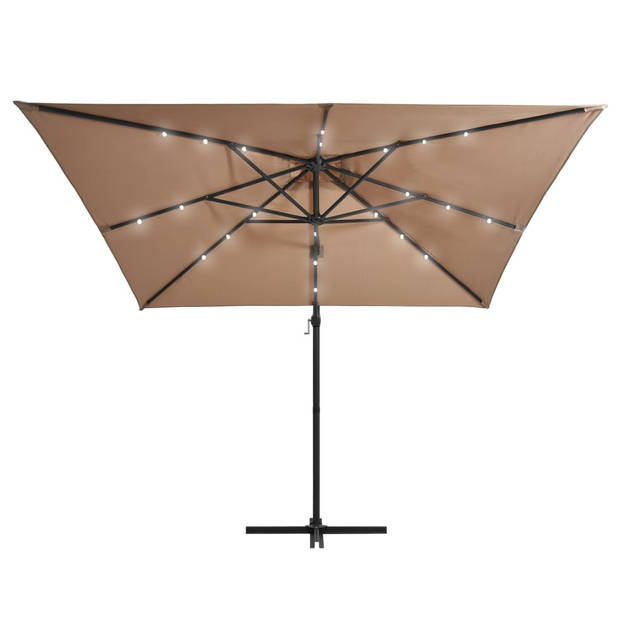 The Living Store Zweefparasol met LED-verlichting stalen paal 250x250 cm taupe - Parasol