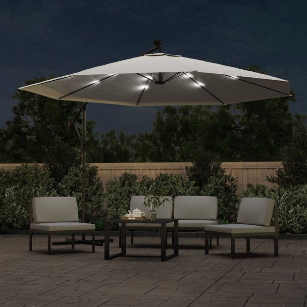 vidaXL Zweefparasol met LED-verlichting en metalen paal 350 cm zand