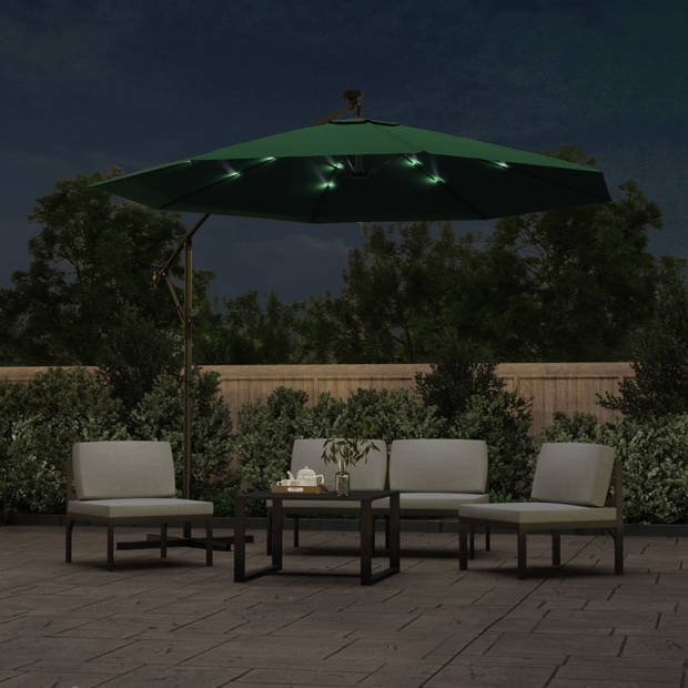 vidaXL Zweefparasol met LED-verlichting en metalen paal 300 cm groen