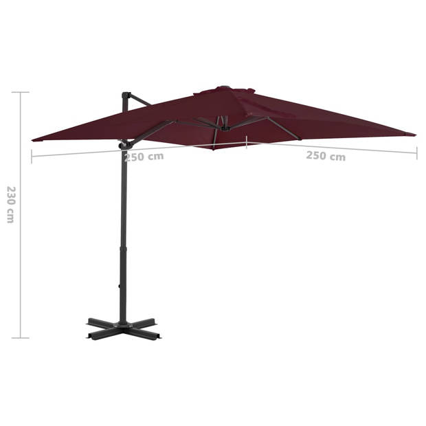 vidaXL Zweefparasol met aluminium paal 250x250 cm bordeauxrood