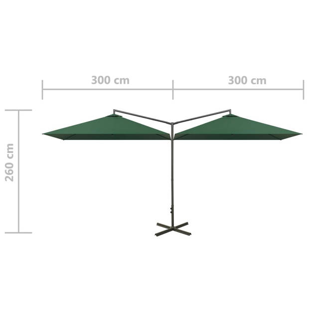 The Living Store Dubbele Parasol - Groen - 600 x 290 x 260 cm - 100% Polyester