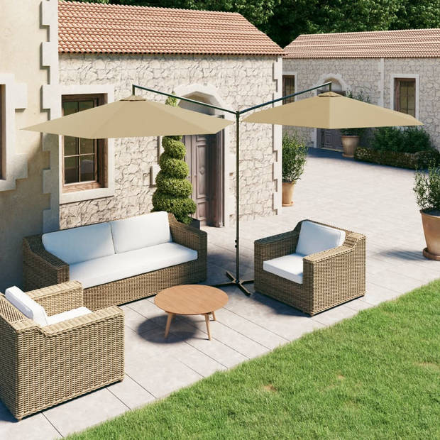 The Living Store Parasol Dubbel Profi - Grote afmeting 600 x 290 cm - Taupe