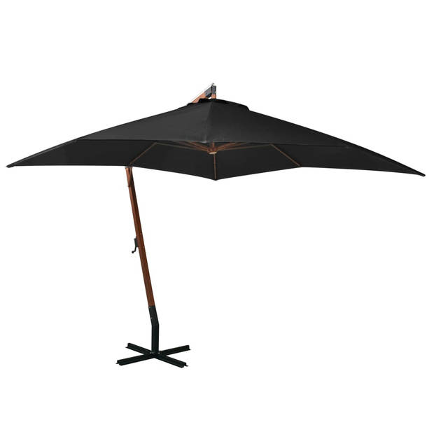 The Living Store Zweefparasol - Hout - 300 x 300 cm - Zwart