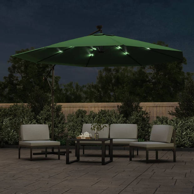 vidaXL Zweefparasol met LED-verlichting en metalen paal 350 cm groen