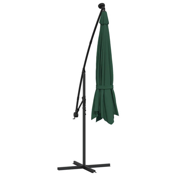 vidaXL Zweefparasol met LED-verlichting en metalen paal 350 cm groen