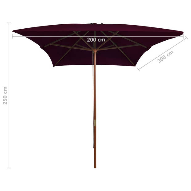 The Living Store Parasol Bordeauxrood 200x300x250cm - UV-beschermend polyester - 38mm paaldiameter - Houten frame