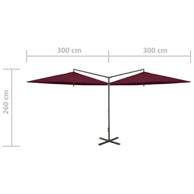 The Living Store Parasol - Dubbele Polyester - Staal - 600x290x260 cm - Bordeauxrood