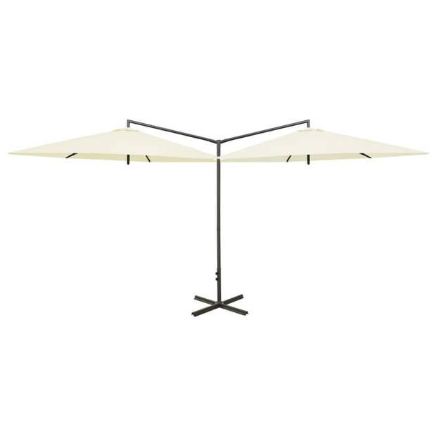 The Living Store Dubbele Parasol - Polyester - Stalen paal - 600x290x260 cm - Zandkleurig