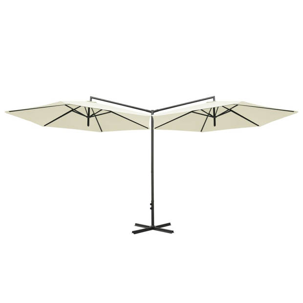 The Living Store Dubbele Parasol - Polyester - Stalen paal - 600x290x260 cm - Zandkleurig