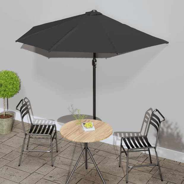 The Living Store Parasol - Halfrond - Zwart - 270 x 144 x 222 cm - 38 mm paaldiameter - UV-beschermend polyester