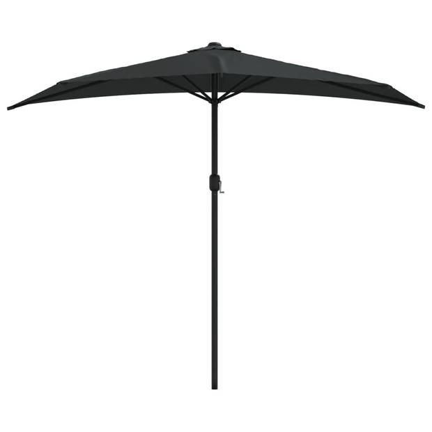 The Living Store Parasol - Halfrond - Zwart - 270 x 144 x 222 cm - 38 mm paaldiameter - UV-beschermend polyester