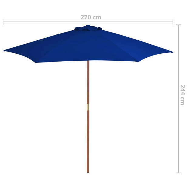 The Living Store Tuinparasol Houten - 270 x 244 cm - Blauw - UV-bescherming - 38 mm paaldiameter