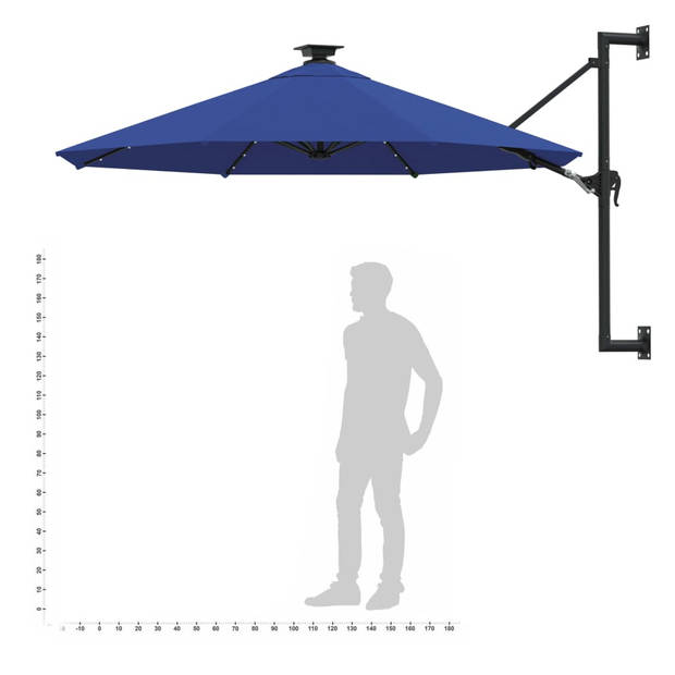 vidaXL Wandparasol met LED's 300 cm blauw