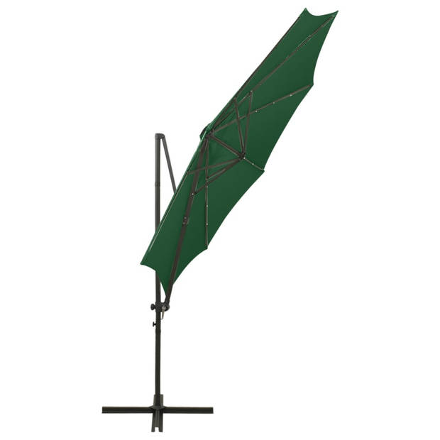 vidaXL Zweefparasol met paal en LED-verlichting 300 cm groen