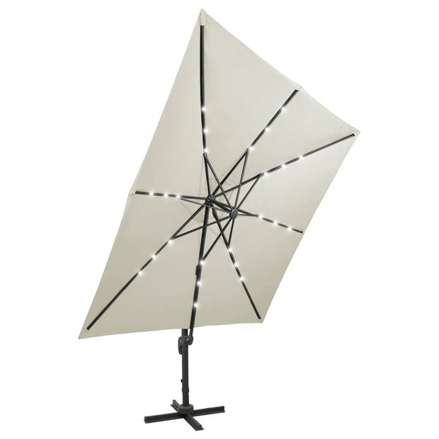 The Living Store Parasol 300 x 300 x 258 cm - zand - UV-beschermend - aluminium paal - LED-lampjes - montage vereist