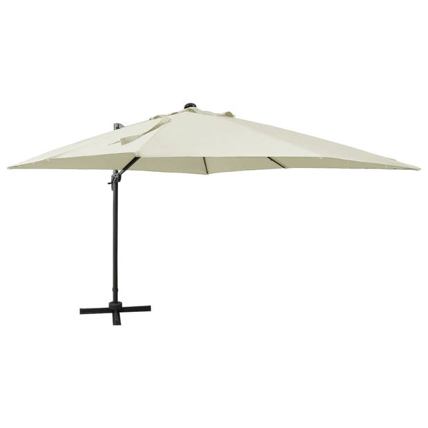 The Living Store Parasol 300 x 300 x 258 cm - zand - UV-beschermend - aluminium paal - LED-lampjes - montage vereist