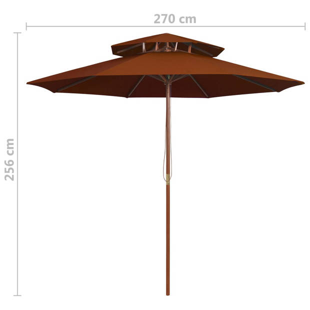 The Living Store Parasol Dubbeldekker - Terracotta - 270 x 256 cm - 38 mm paal - Houten frame