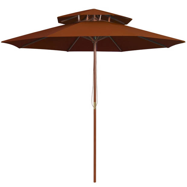 The Living Store Parasol Dubbeldekker - Terracotta - 270 x 256 cm - 38 mm paal - Houten frame