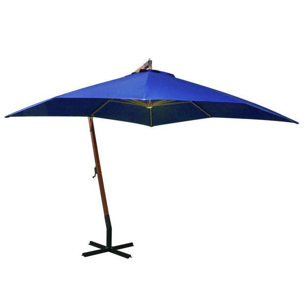 The Living Store Zweefparasol Hout Azuurblauw 300x300 cm - Waterdicht en UV-bestendig