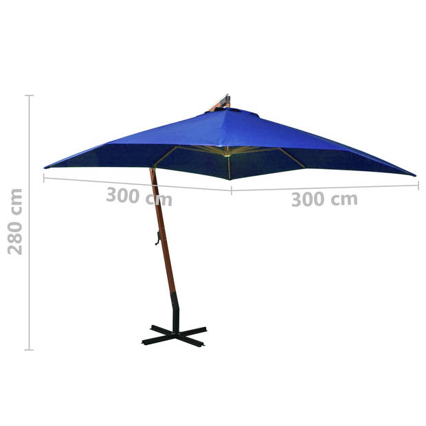 vidaXL Zweefparasol met paal 3x3 m massief vurenhout azuurblauw