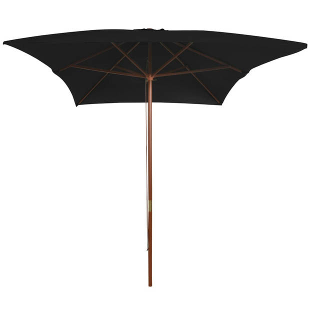 The Living Store Parasol met houten paal 200x300 cm zwart - Parasol