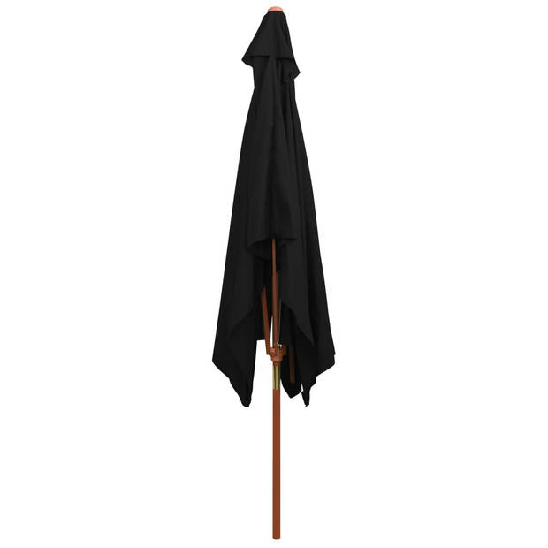 The Living Store Parasol met houten paal 200x300 cm zwart - Parasol