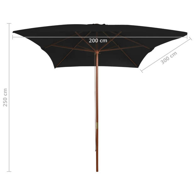 The Living Store Parasol met houten paal 200x300 cm zwart - Parasol