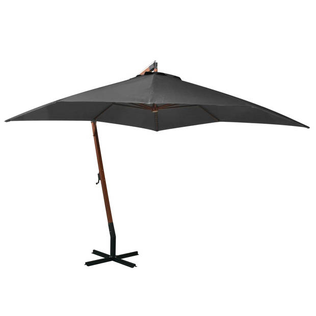 The Living Store Zweefparasol - Hout - 300 x 300 cm - Antraciet - UV-bestendig