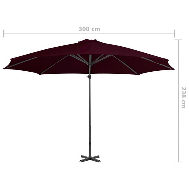 The Living Store Zweefparasol Rood - Parasoldoek van uv-beschermend polyester - 300 x 238 cm - Met kruisvoet -