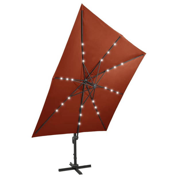 vidaXL Zweefparasol met paal en LED-verlichting 300 cm terracottakleur