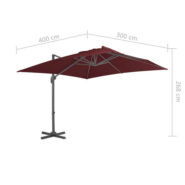 vidaXL Zweefparasol met aluminium paal 400x300 cm bordeauxrood