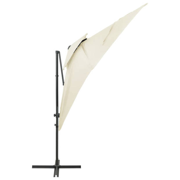 The Living Store Parasol Zandkleurig 250x250x253 cm - UV-beschermend polyester - Stevige kruisvoet - Kantelbaar en 360