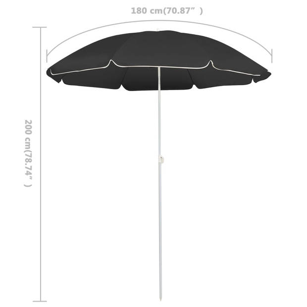 The Living Store Parasol - Polyester - Verstelbaar - Antraciet - 176.5 x 200 cm - 8 Baleinen