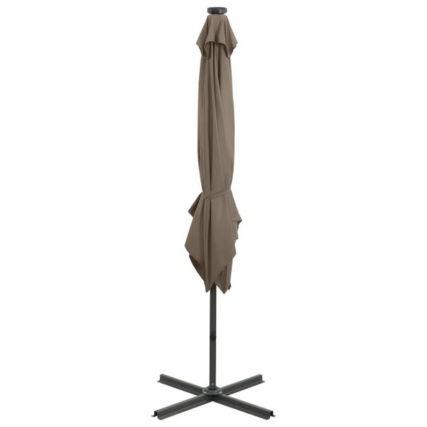 vidaXL Zweefparasol met paal en LED-verlichting 250 cm taupe